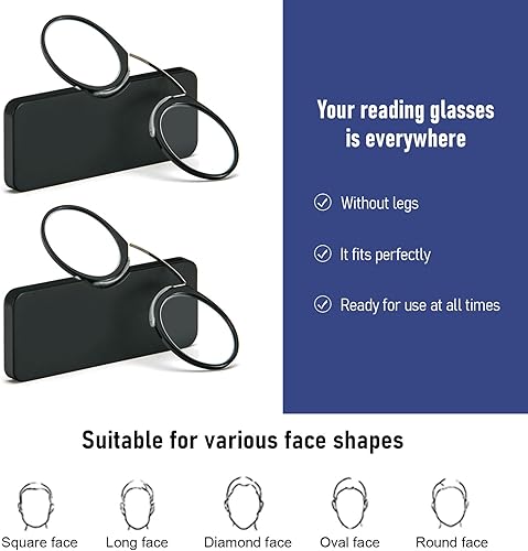 Miniatura 5 de REAVEE Paquete de 2 lentes de lectura con clip de nariz sin brazos para hombres y mujeres, sin sienes, delgados y compactos, ultra delgados con mini