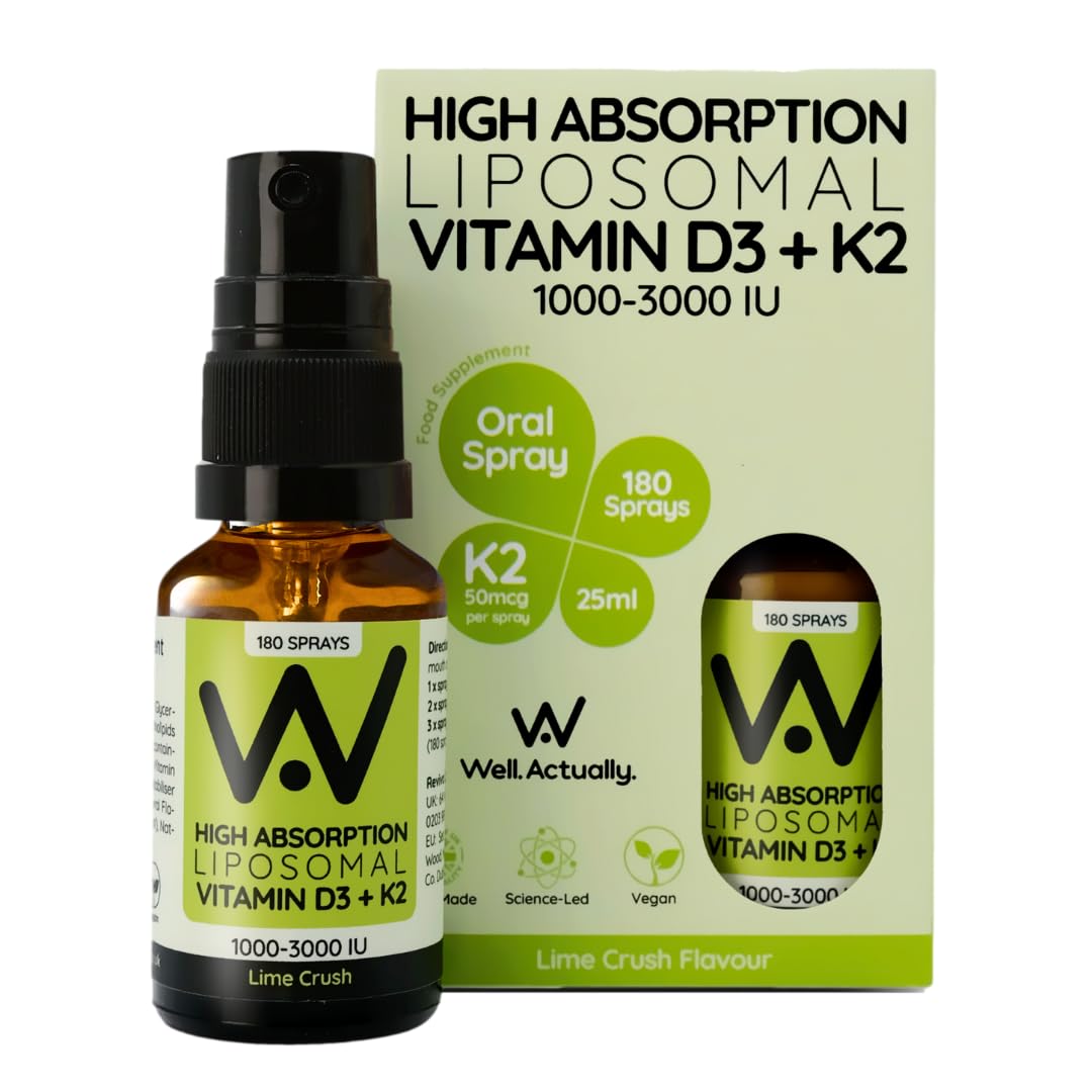 Liposomal Vitamin D3 + K2 Spray - High Absorption Vegan Vitamin D 2000 IU & Vitamin K2-7 100mcg as Menaquinone-7 MK-7 - Extra Bioavailability - Lime Crush (180 Sprays)
