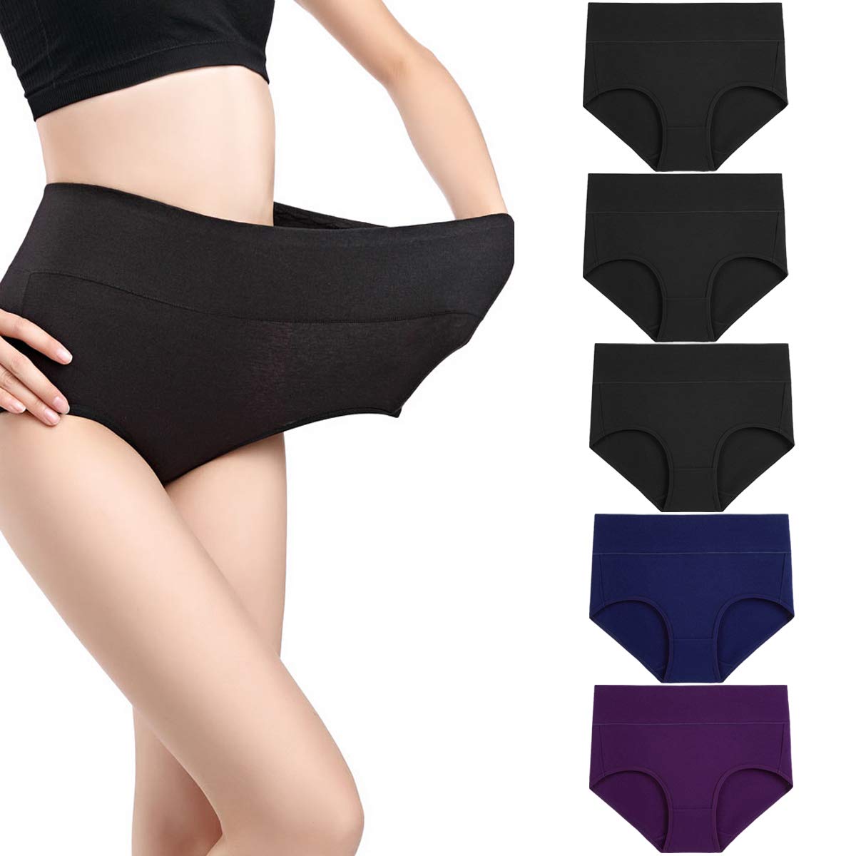 Women's Cotton Briefs (Pack of 5) (AF-2104F6-M_3black, 1blue, 1purple-5p_M)-image-45