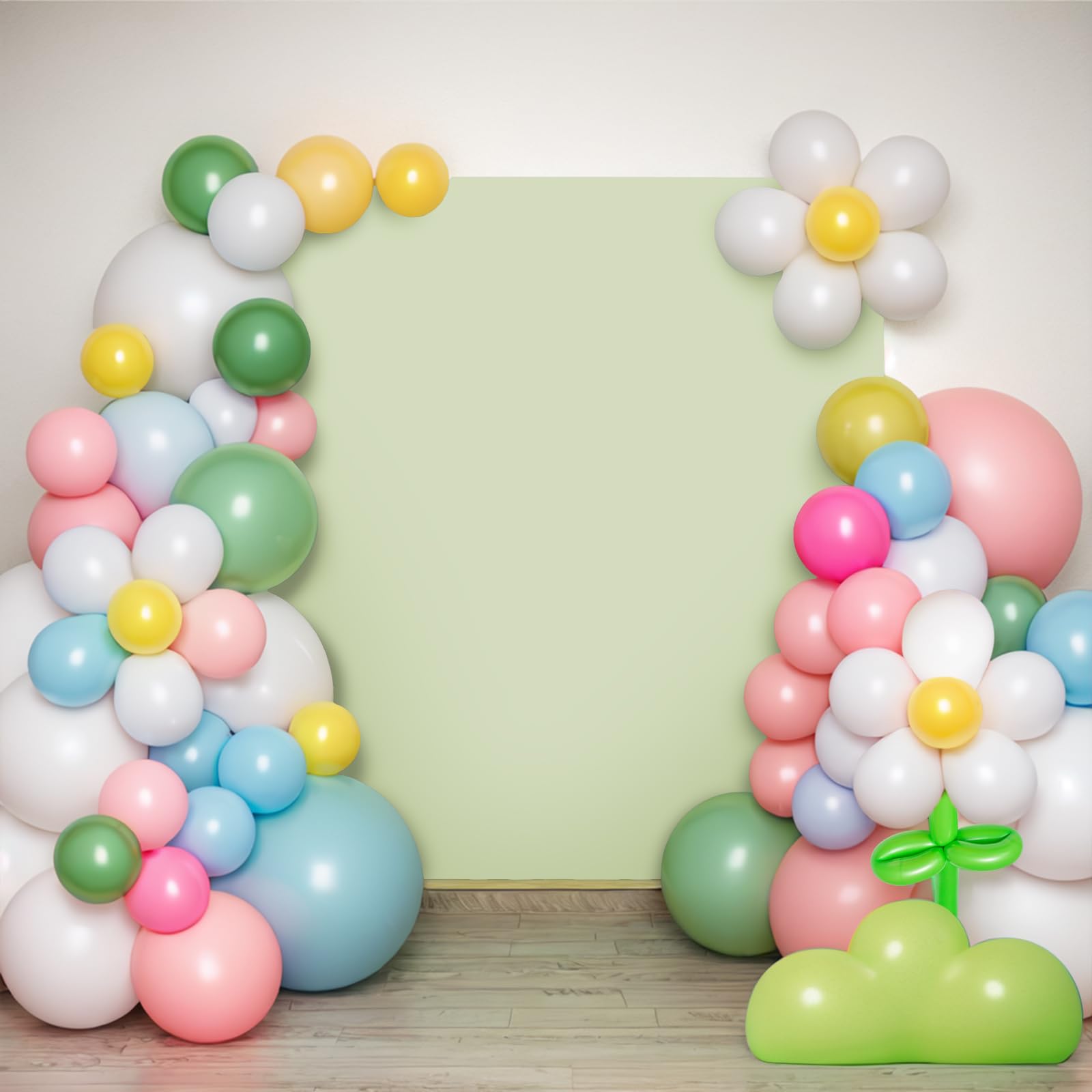 Babenest Wedding Arch Backdrop Cover, 6.6x6.6FT Green Two-Sided Spandex Cover for Square Metal Arch Stand, Fitted Balloon Arch Cover for Party