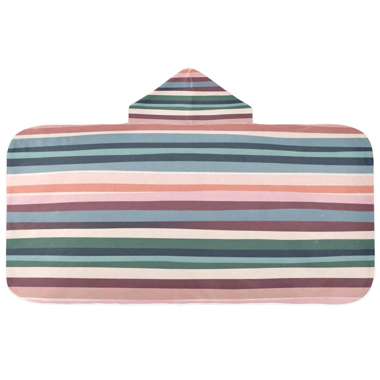 Kigai Colorful Stripes Hooded Beach Towel for Kids Soft Absorbent Quick Dry Bath Towel with Hood Lightweight Toddler Shower Pool Bath Wrap for Boys Girls