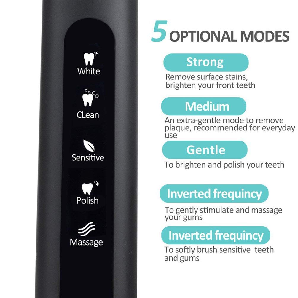 SHUANGCONG Seago SG-507 USB Recargable Cepillo de Dientes eléctrico Resistente al Agua Inteligente Cepillo de Dientes Negro