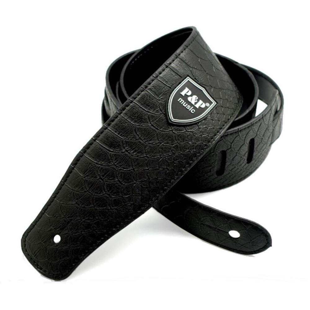 Personalized Embossed Guitar Strap Split Connection Widened Thickened Electric Guitar Strap Wear-resistant Electric Bass Strap Folk Guitar Belt (Black Snake Embossed)-image-36