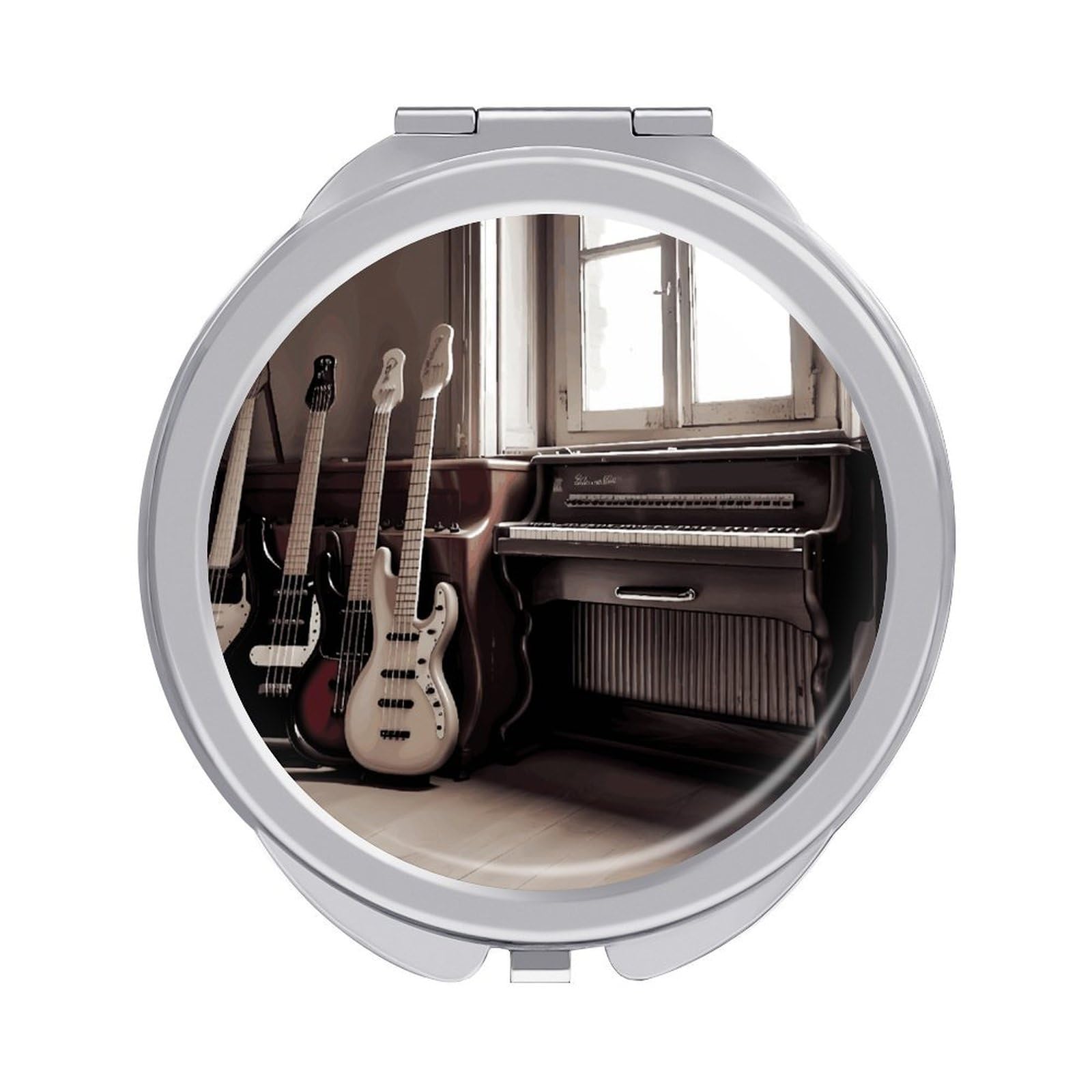 FekiLoot Guitar Bass Music Musical Instruments Travel Makeup Mirror 2 X /1 X Magnifying Slim Pocket Mirrors Compact for Purse Travel Makeup Mirrors for Pocket, Handbag, Purse Women Gift