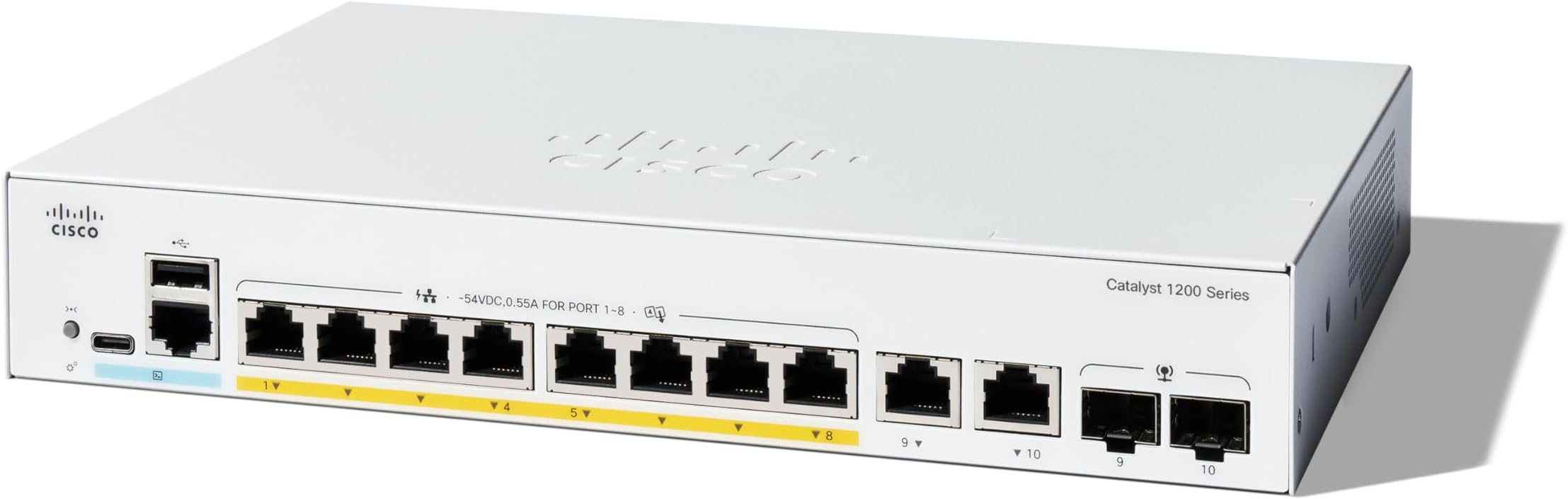 Catalyst 1200-8P-E-2G Smart Switch, 8 Port GE, PoE, Ext PS, 2x1GE Combo, Limited Lifetime Protection (C1200-8P-E-2G)
