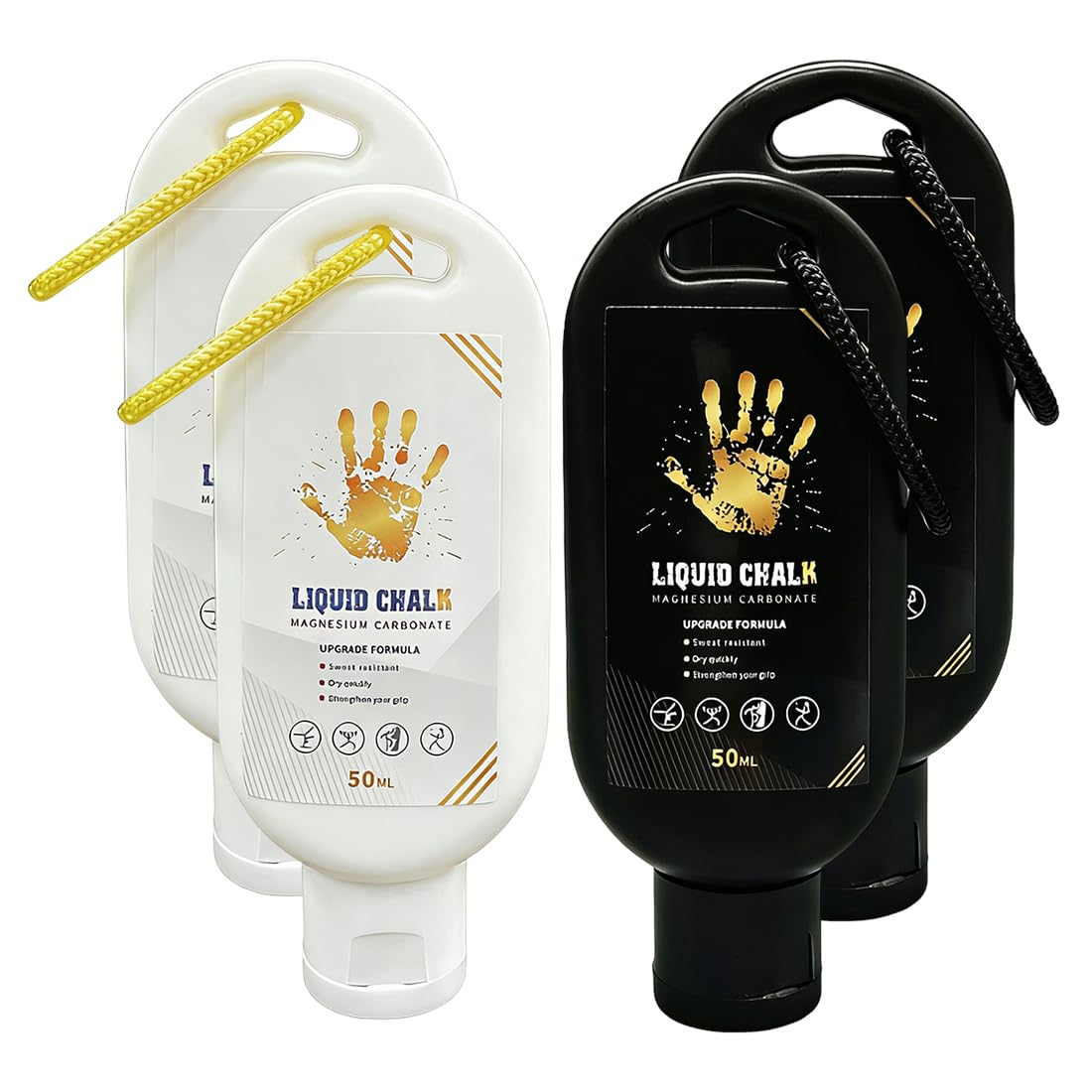 4 Piezas De Magnesita LíQuida, Para Escalada, Levantamiento De Pesas, Danza, Resistente Al Sudor Y Duradera, Para Un Mejor Agarre, 50 Ml (Negro + Blanco)