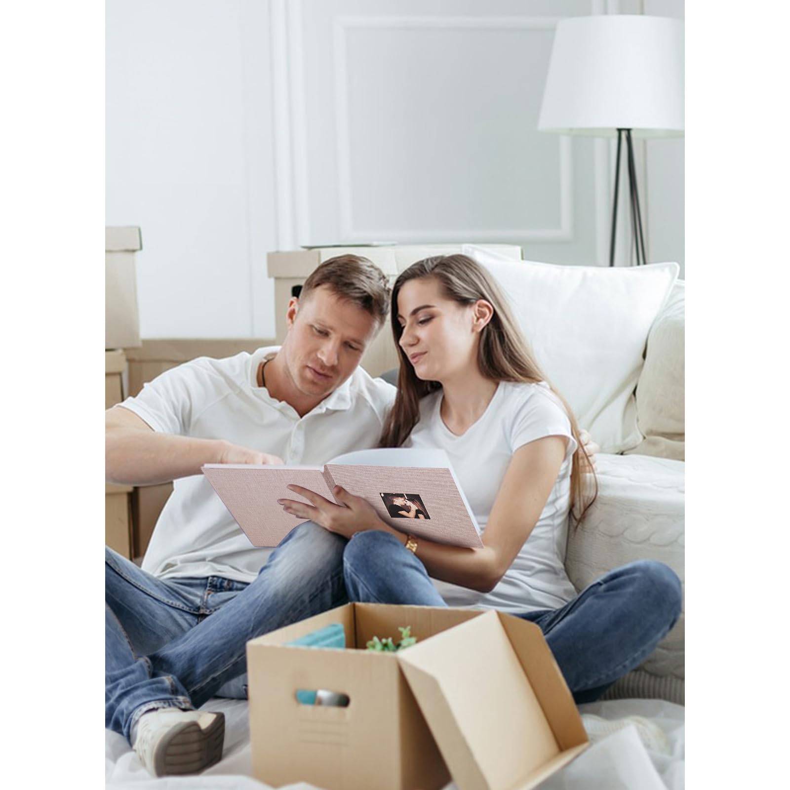 URbazaar Large Photo Album Scrapbook with Window, Linen Self Adhesive Scrap Book, Wedding Anniversary Birthday Valentines Day, 28cm x 27cm 40 Pages Vintage Blank Pages Memory Book(Beige)