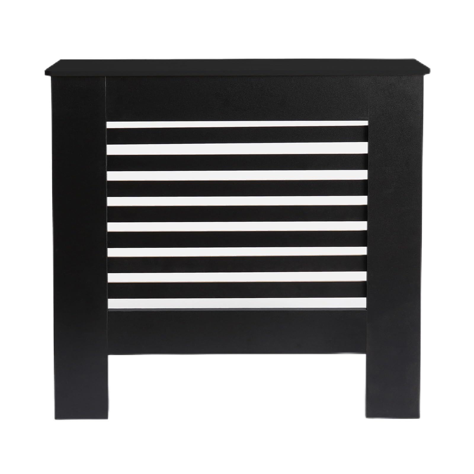 OHS Small Radiator Cover Black, Stylish Wooden Frame Slatted Design Decorative Top Shelf Small Radiator Cover MDF Cabinet for Living Room Bedroom or Hallway