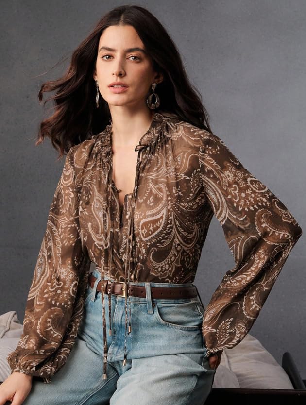 Image of Women Shirt ||Women Top || Cecily Paisley-Trim Button-Front Shirt (S-01-04)