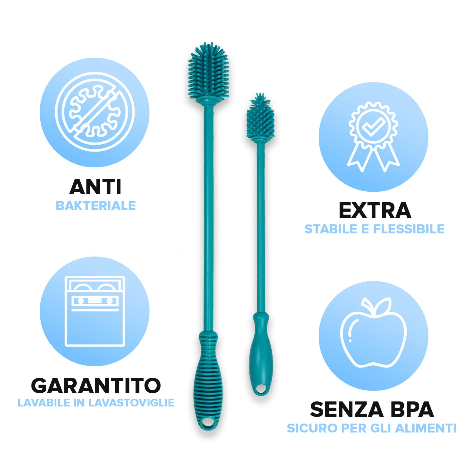JAWAonline Set di spazzole per lavello 32 cm e 24 cm - Spazzola per bottiglie in silicone delicato e senza graffi - Spazzola flessibile per la pulizia delle bottiglie