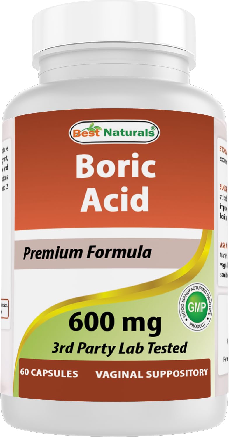 Best Naturals Boric Acid Vaginal Suppositories - Made in USA - USP Medical Grade Fine Powder, Easy Dissolve, Third Party Tested - 60 Count