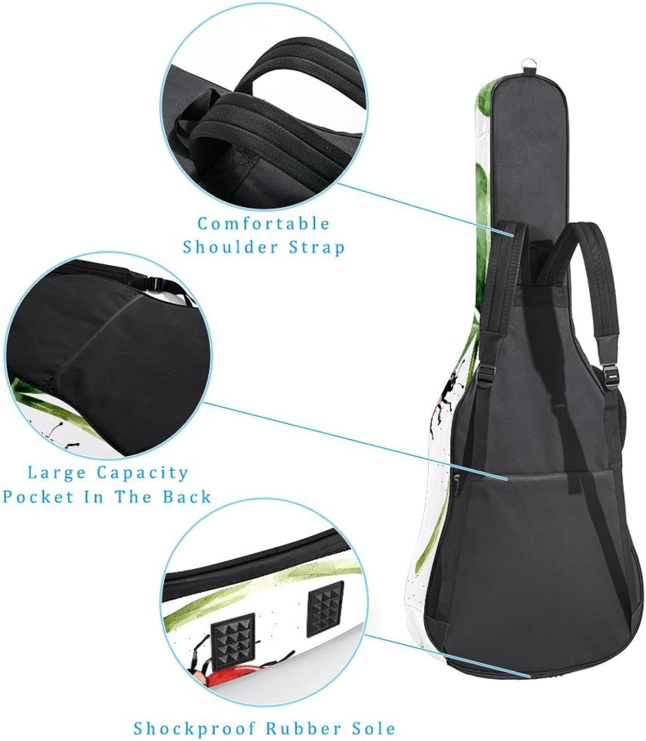 St Patrick Day Shamrock with Ladybug Acoustic Guitar Gig Bag, 1 cm Thick Padding Waterproof Guitar Bag Backpack for 40 41 42 Inch Electric Bass Classical Guitars