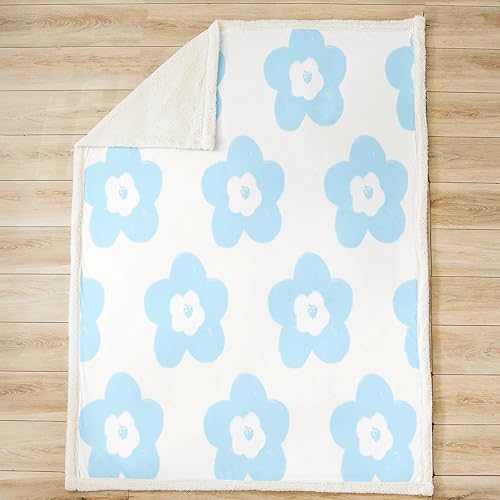 Miniatura 2 de Manta de cama floral 3D azul y blanco, manta de franela de flores de margaritas para decoración de habitación, manta de vellón de girasol para niños