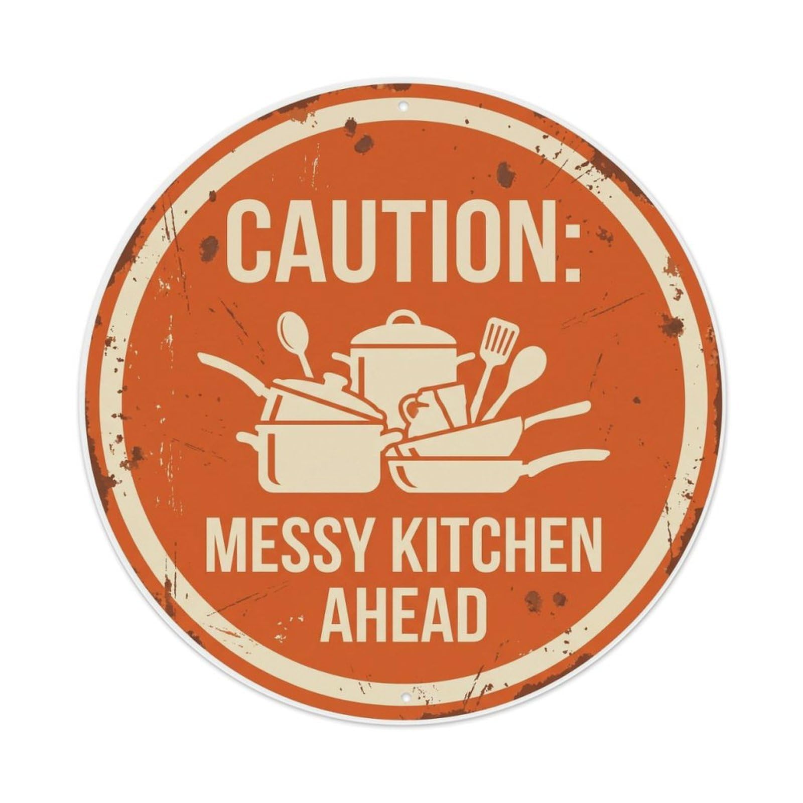 Vintage Funny Caution Messy Kitchen Warning Metal Tin Sign