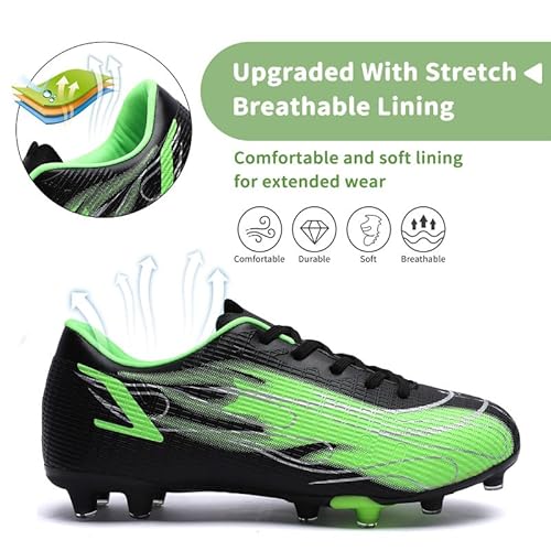 Hanani Kids Soccer Cleats Boys Girls Soccer Shoes Youth Athletic Outdoor & Indoor Baseball Shoe Firm Ground Cleat Comfortable Flexible Sneaker Blackgreen thumb #2