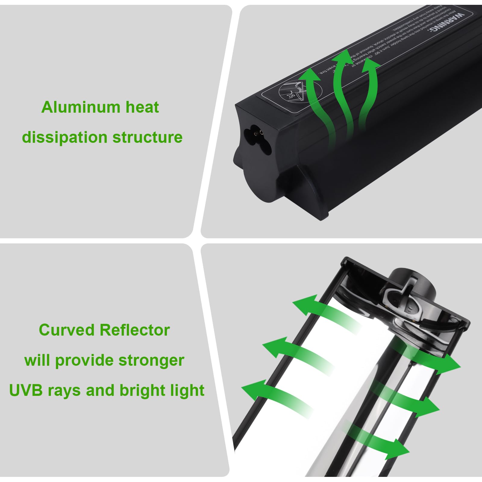 Aiicioo T5 HO UVB Reptile Light Fixture 5.0 8W Light Combo Kit 12 Inch Light Fixture Reptile Terrarium Hood with 8W Reptile Light Bar for Bearded Dragon Lizards Turtle Tank - image 3
