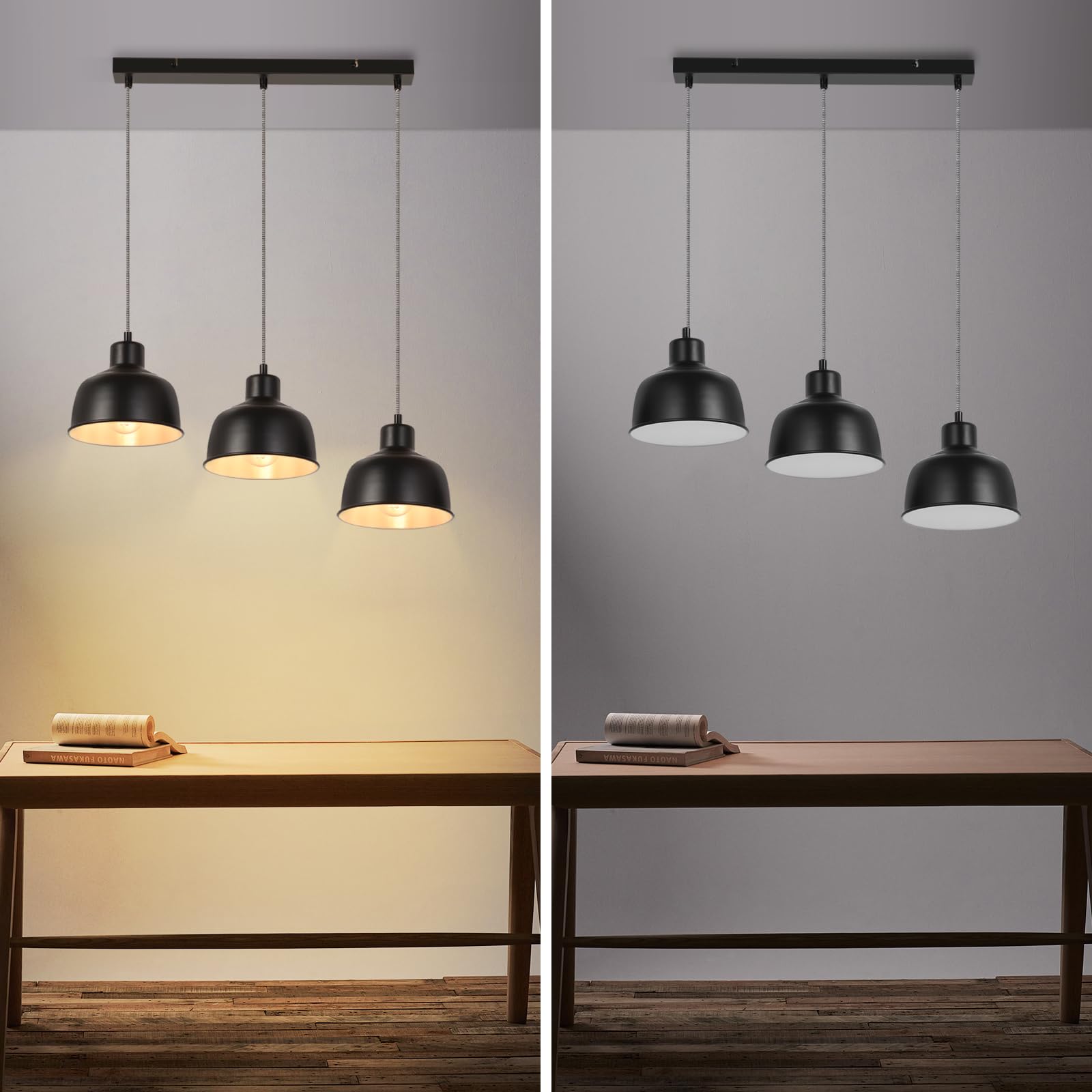 Pendelleuchte Vintage Hängelampe Esstisch - Esszimmerlampe 3 | Flammig Esszimmer Pendellampe Retro Industrial Schwarz Esstischlampe E27 Hängeleuchte für Wohnzimmer Küche Ohne Leuchtmittel