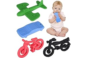 4-Pack Jet Plane Bike Car Teethers - Silicone Baby Teething Toys