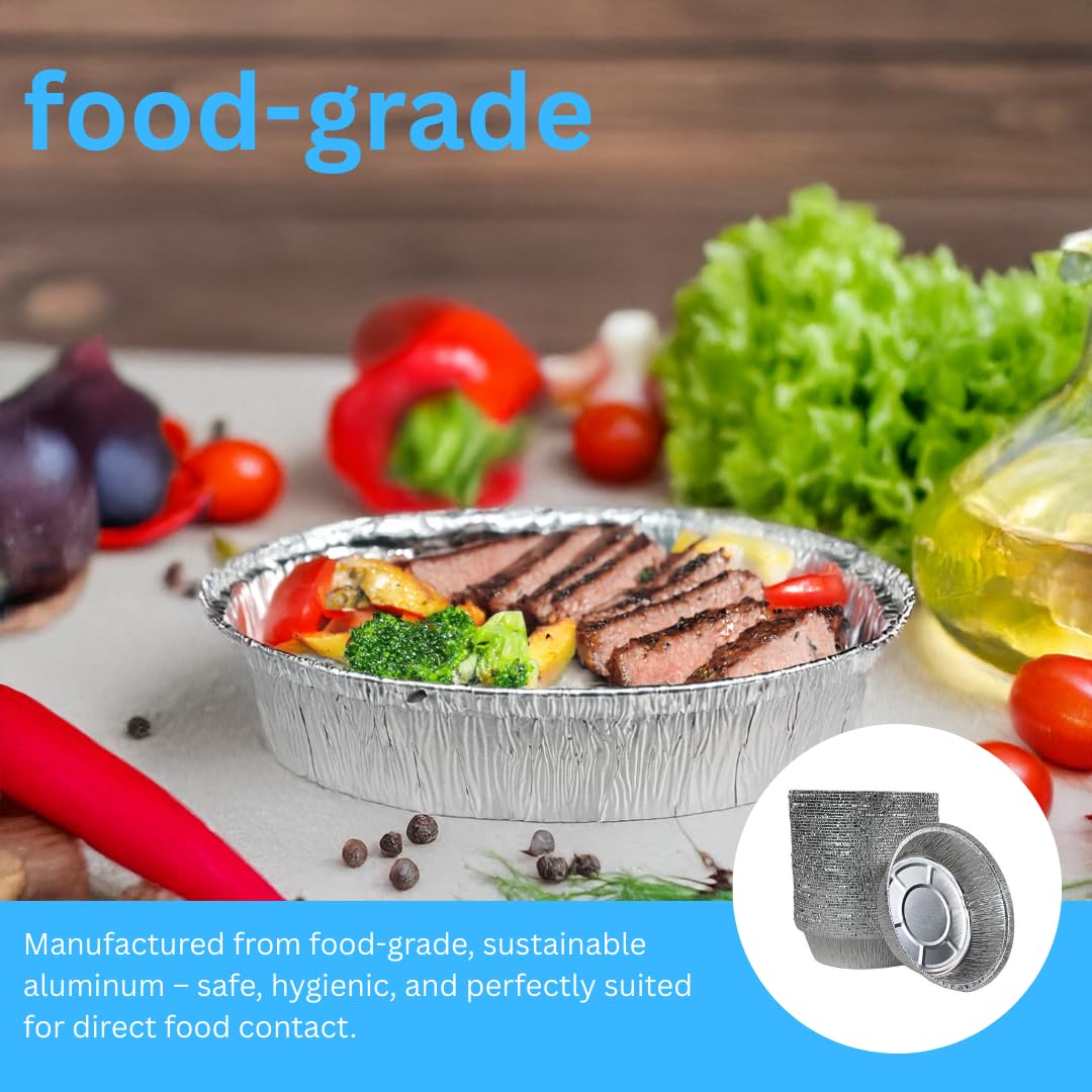 Enpack Aluschale C807-1000L - 100 Stück Aluschalen mit Deckel 20cm - Wärmebehälter 1000ml - Fettauffangschale als Lebensmittelaufbewahrung, Auflaufform, Food Container - feuerfeste Alu Tropfschale