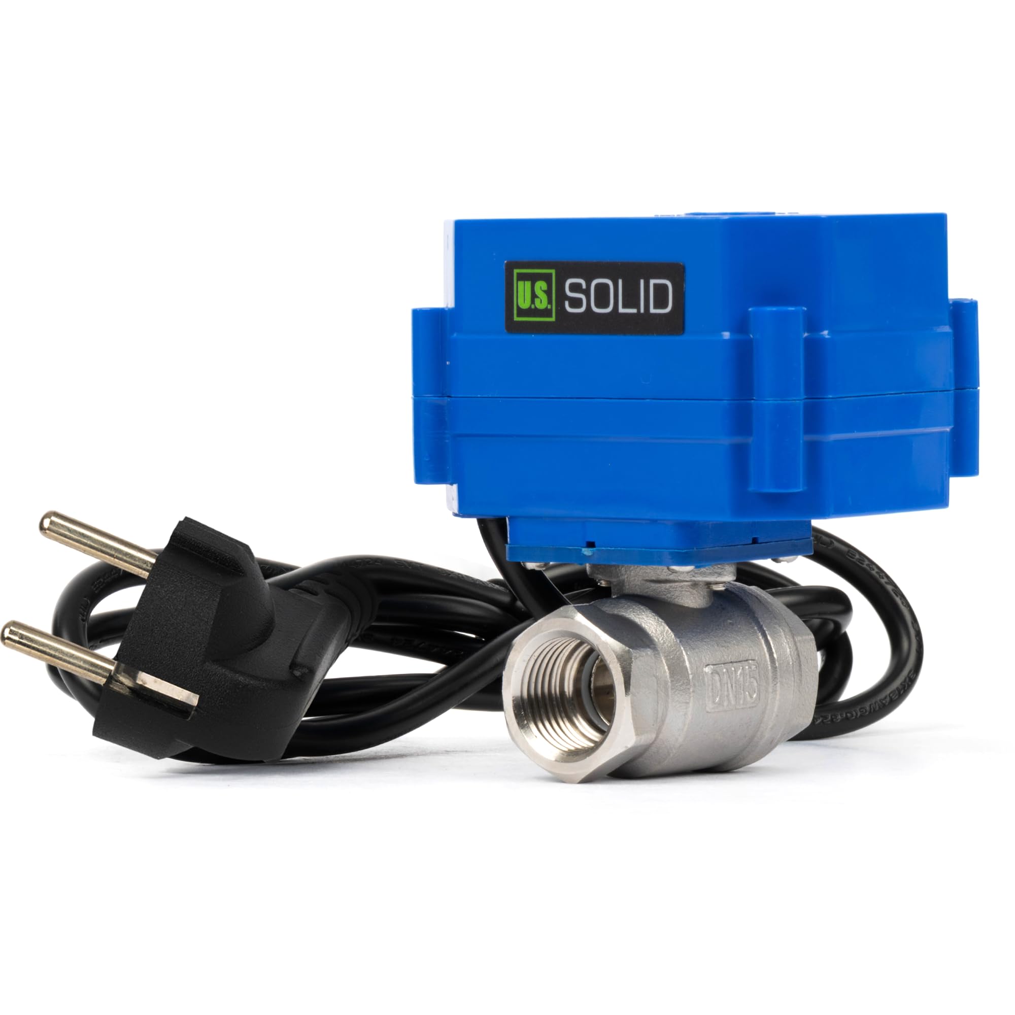 U.S. Solid Válvula de bola motorizada 220 V CA con conector 1/2 pulgadas DN15, abierto sin corriente, válvula de bola eléctrica de acero inoxidable de 2 vías, retorno automático