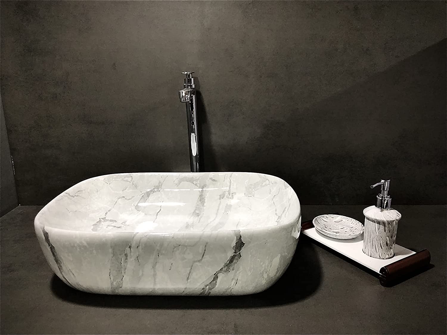 HISRE Table Top Wash Basin For Bathroom | Over Counter Top Wash Basin For Living Room | Washbasin Countertop | Tabletop Ceramic Bathroom Kitchen Sink (45 x 33 x 13 CM) (White - SKTP1008), photo 3 of 3