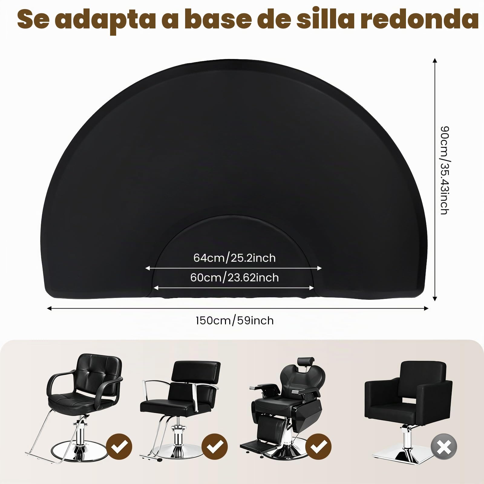 Alfombra antifatiga para salón de peluquería, alfombra con absorción de golpes, 3 x 5 pies para peluquería y sillas de salón (negro - semicircular)