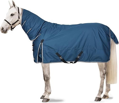 HORZE Glasgow - Manta de invierno impermeable de peso medio con cubierta para el cuello (relleno de 5.29 oz), color azul ópalo, 78 pulgadas