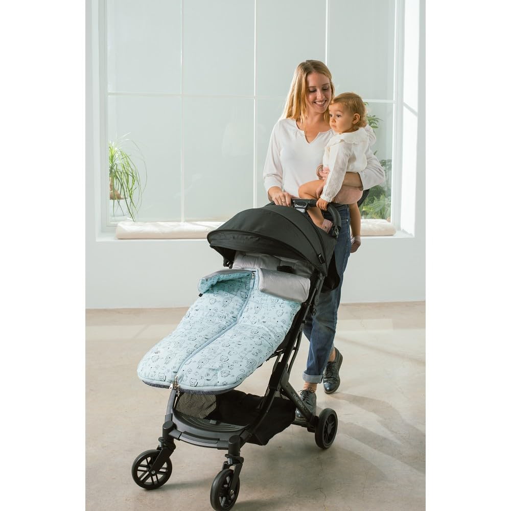 Danielstore Saco Universal de Paseo Polar de Invierno para Silla de Bebés, Desmontable con Cremallera, Cabezal Ajustable, Transpirable e Impermeable(1.0.0 Animales Verde)