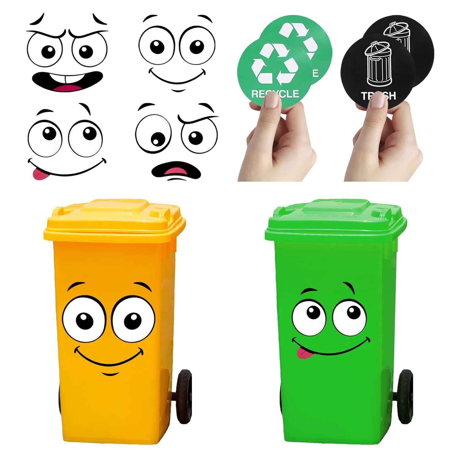 8 Sheets Wheelie Bin Stickers Cartoon Expressions Dustbin Sticker