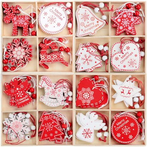 48 Stück Holzanhänger Weihnachten Set, 16 Motive Christbaumschmuck...