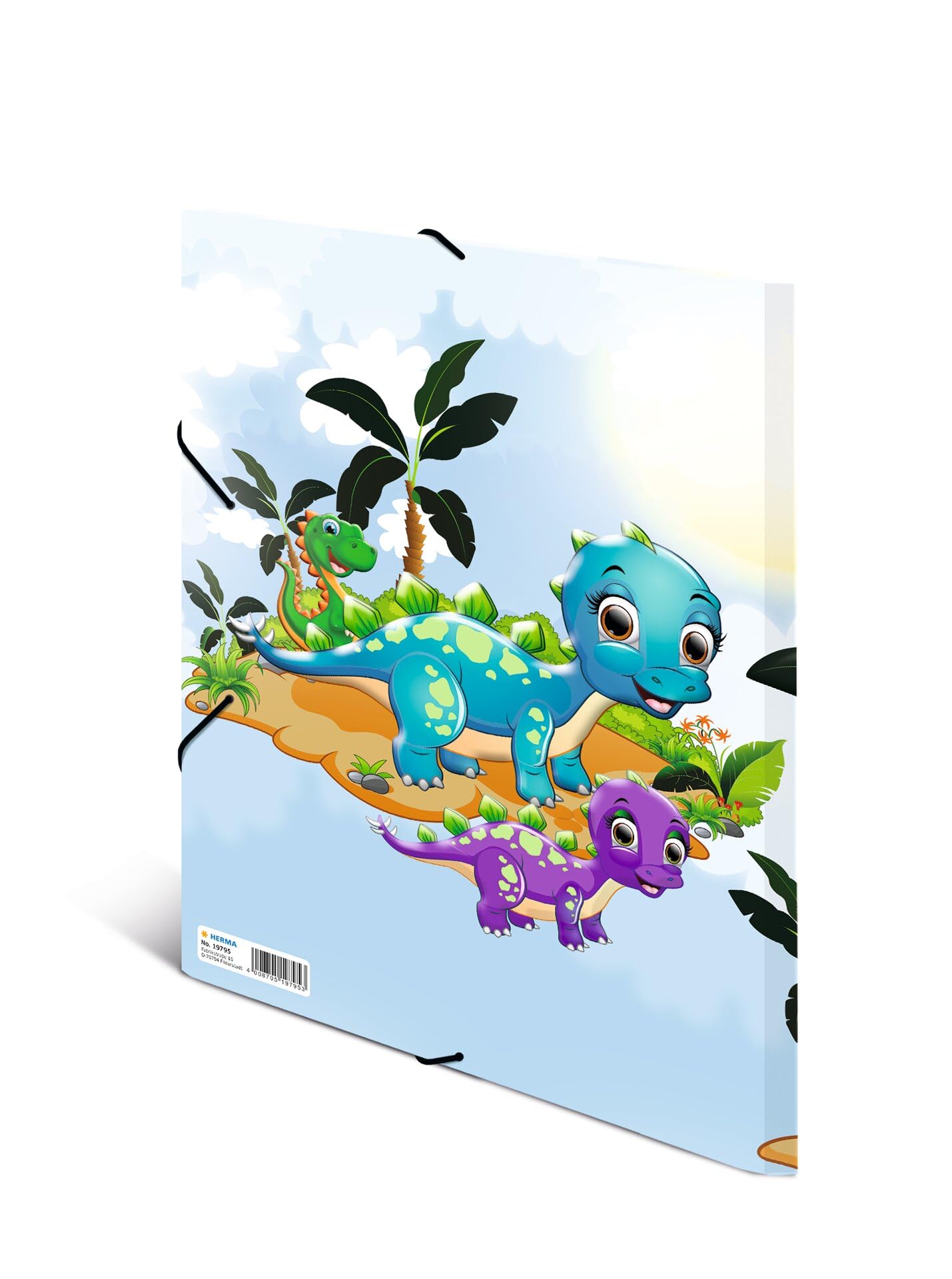 HERMA Folder A3 Dino Set, 3 Pieces, Corner Folder Made of Cardboard with Nursery Dinosaur Motif, Elastic Band - Image 2