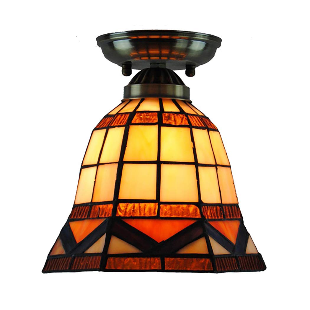 8-Inch European Retro Tiffany Style Ceiling Pendant Light Mediterranee Stained Glass Flush Mount Ceiling Light Dining Room Light