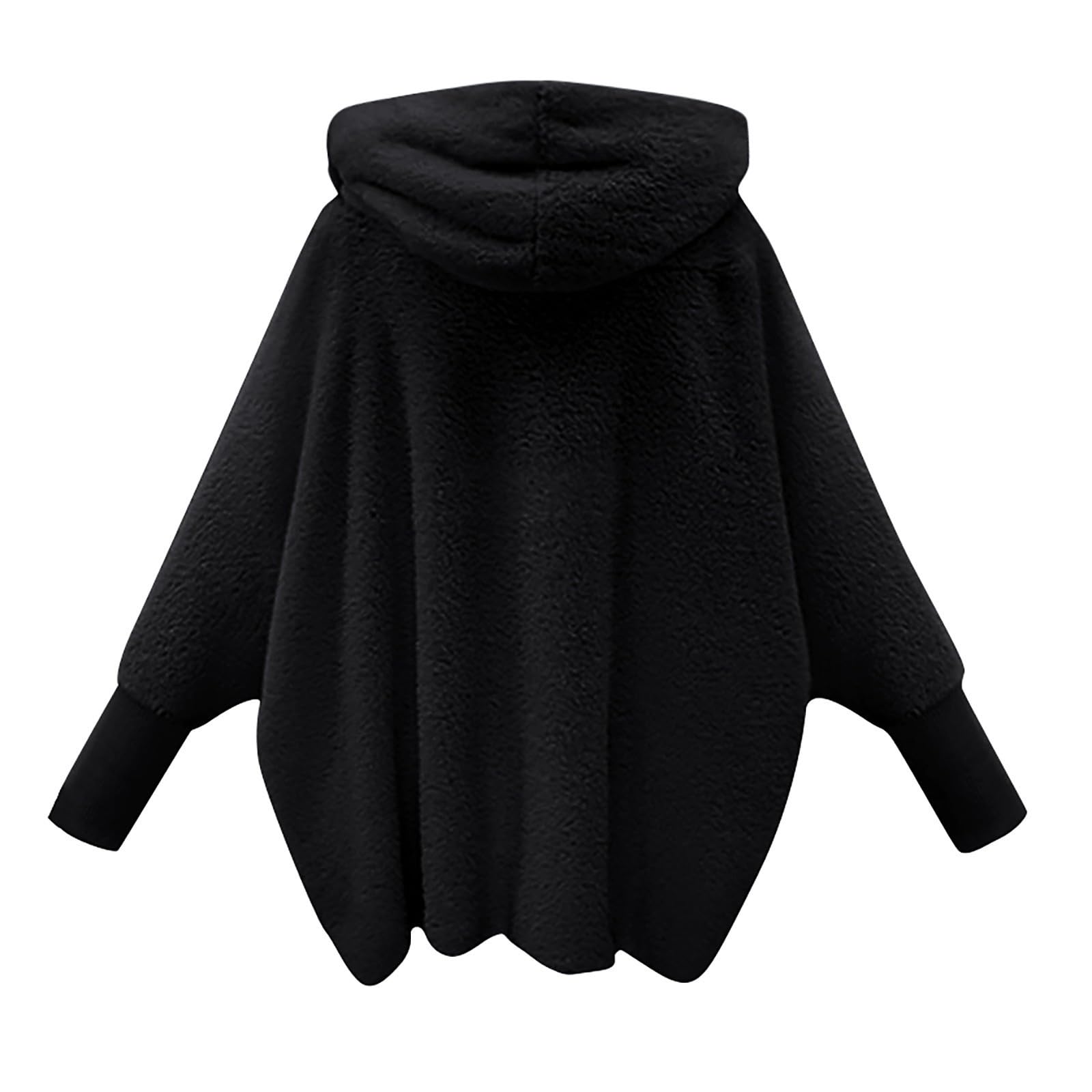 Winterjacke Damen Frauen Winter Warm Einfarbig Teddy Fleece Fledermausärmel Übergröße Jacke mit Kapuze Plüsch Große Größe Fleecejacke Weich Plüschjack Elegant Cardigan Kapuzenjacke Wintermantel