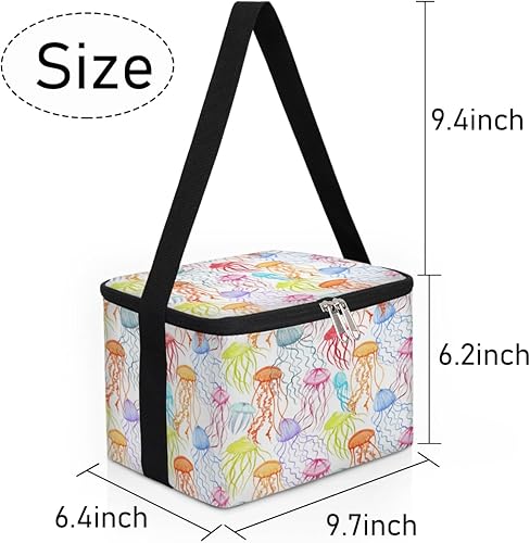 Miniatura 7 de QsirBC Bolsa de almuerzo aislada de medusas de colores para mujer, reutilizable, bolsa cuadrada de comida para adultos y hombres, lonchera más