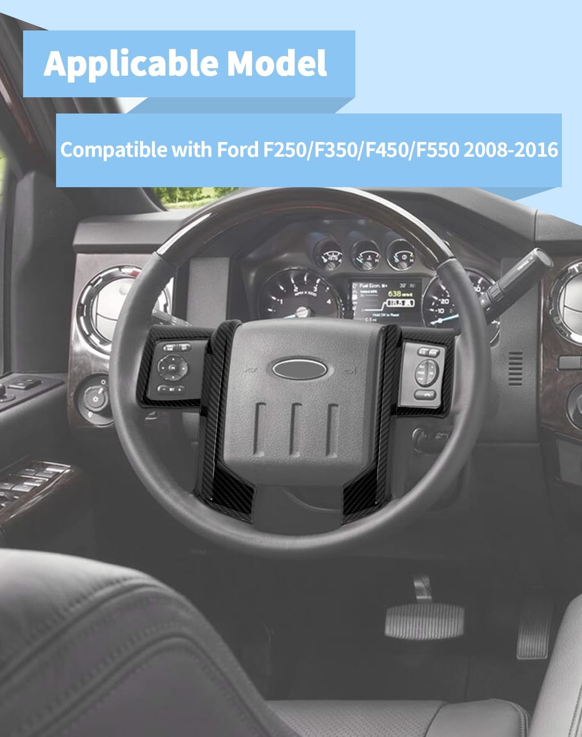 Voodonala Carbon Fiber Steering Wheel Panel Trim Cover Compatible with Ford F250/F350/F450/F550 2008-2016, for Ford Expedition 2007-2012