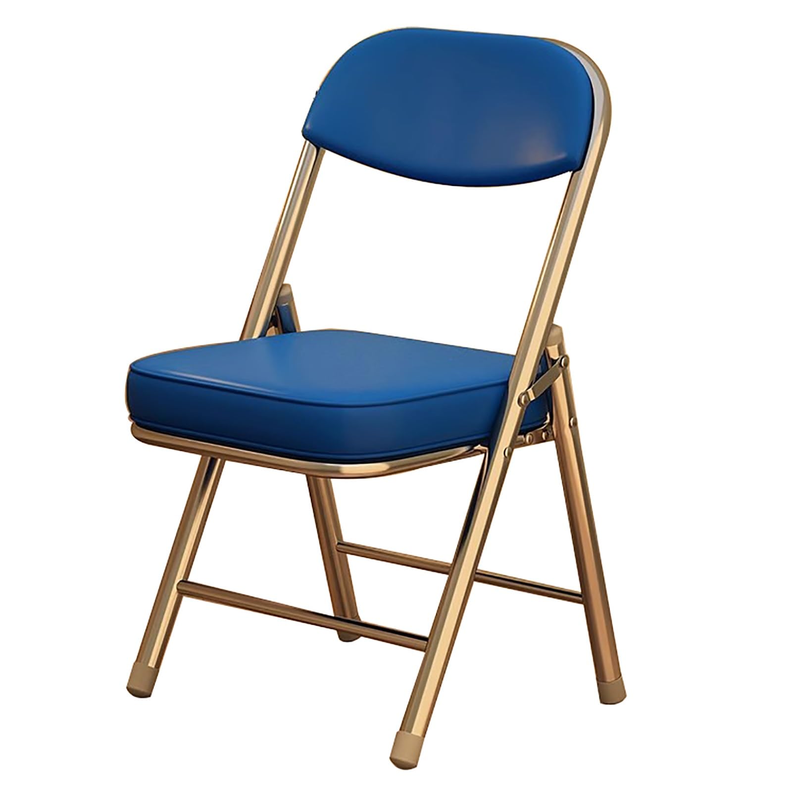 Sedie pieghevoli portatili in pelle con seduta imbottita e gambe argentate, eleganti blu slish, perfette per casa, eventi all'aperto e riunioni, comode e resistenti
