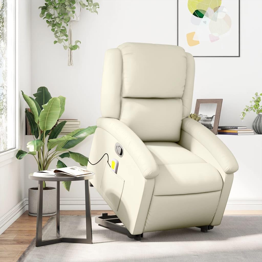 Sillón de masaje con ayuda para levantarse de piel sintética, 71 x 86,5 x 99,5 cm, 6 puntos de vibración, motor eléctrico, acolchado cómodo, bolsillo lateral para sala de estar y rincón de