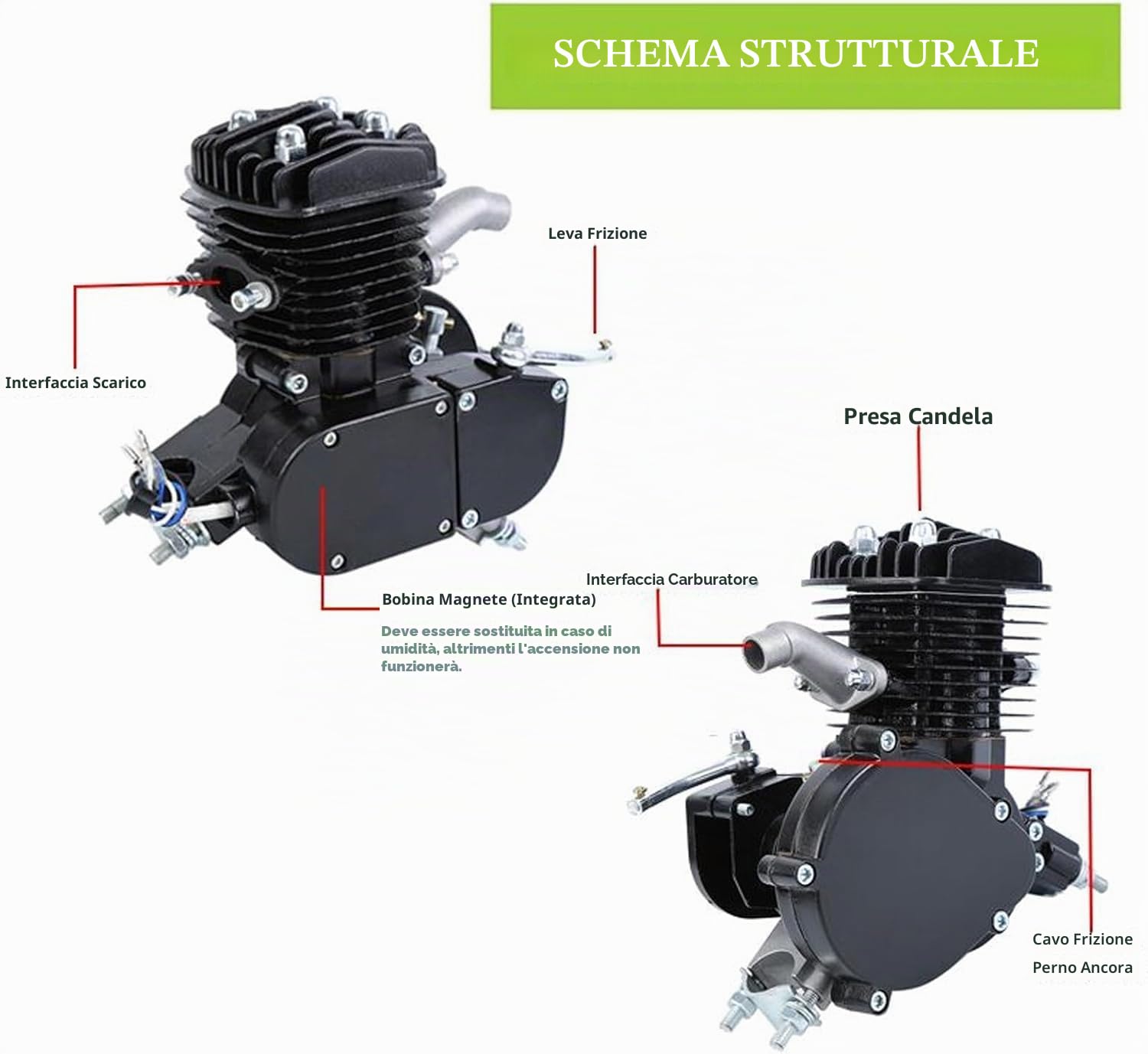 2 Tempi Kit Motore bici 50cc Gas Motorizzato Motore Kit di Conversione Bicicletta Nero