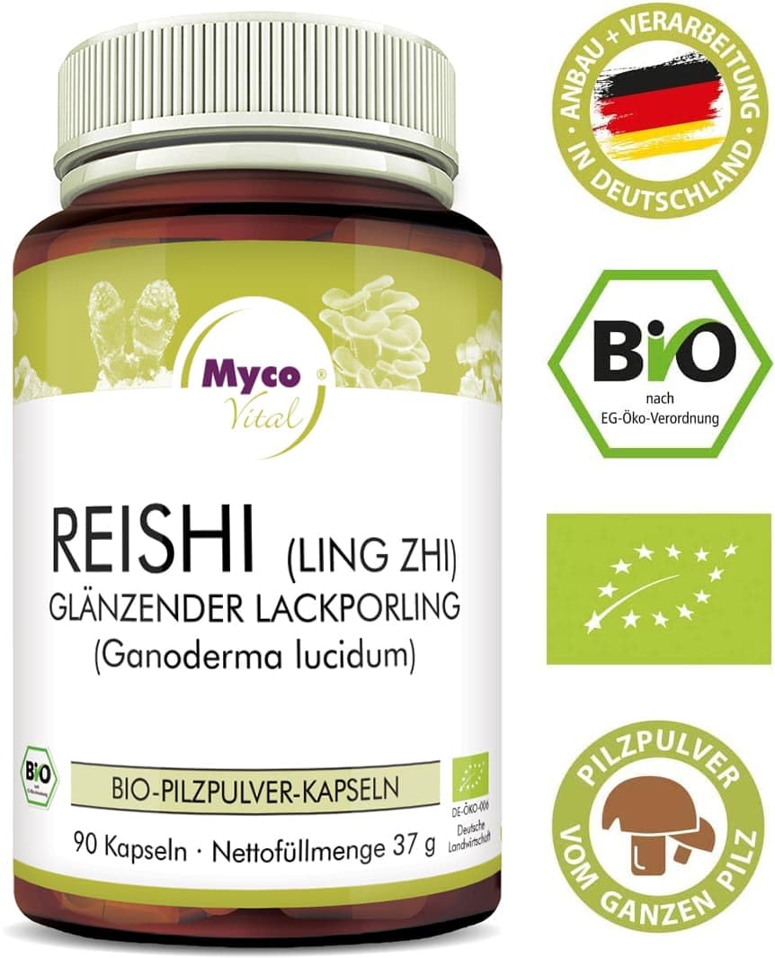Reishi Premium Bio Kapseln | Superfood Pilzpulver-Kapseln | 90 Kapseln je 400mg Pulver | Ohne Zusatzstoffe 100% vegan | Höhste Qualität