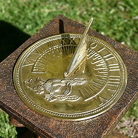 Polished Brass Hummingbird Sundial with Flowers Cover