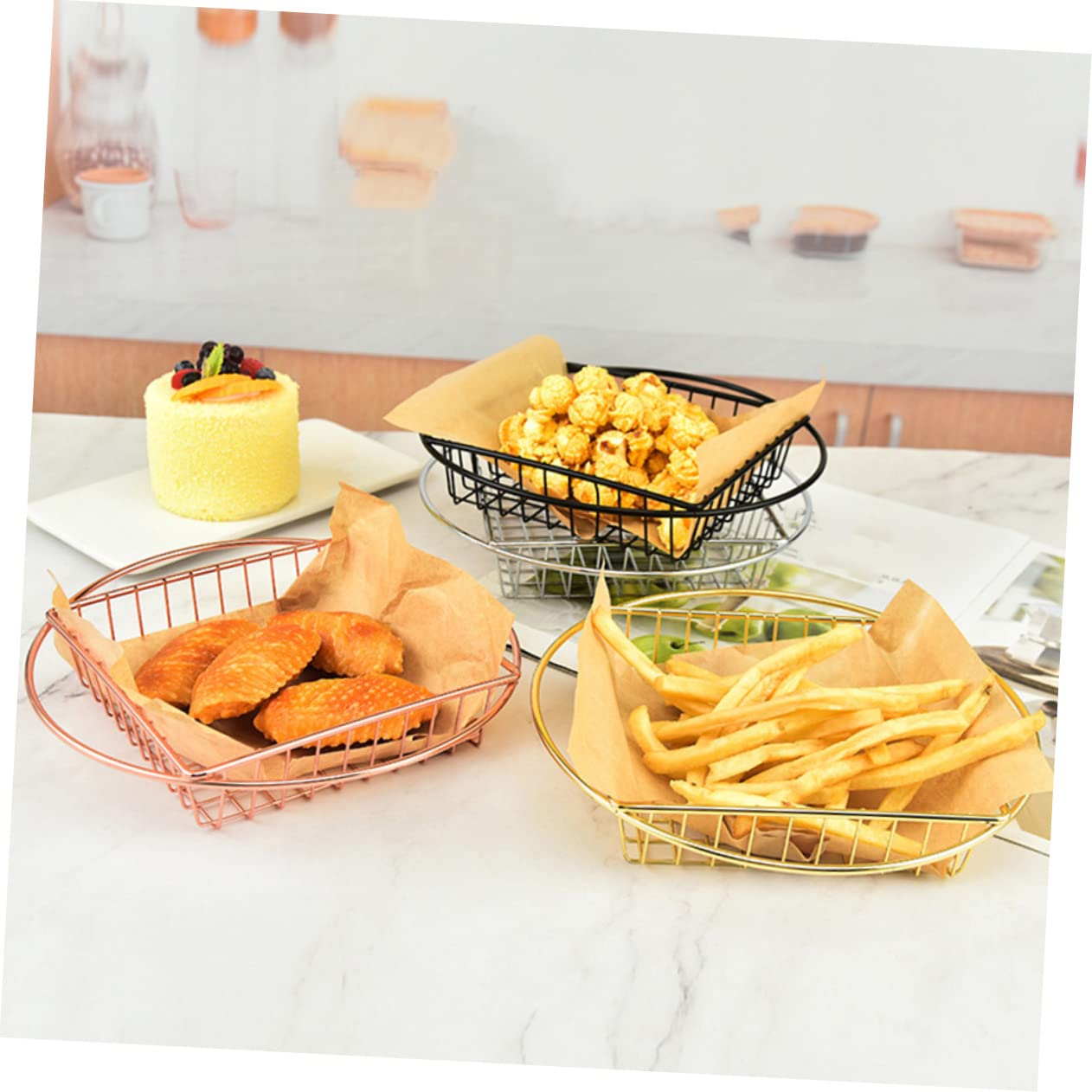 Cabilock 2Pcs Stainless Steel Snack Baskets French Fries Storage Containers for Kitchen Organization for Home Restaurant Buffet and Parties