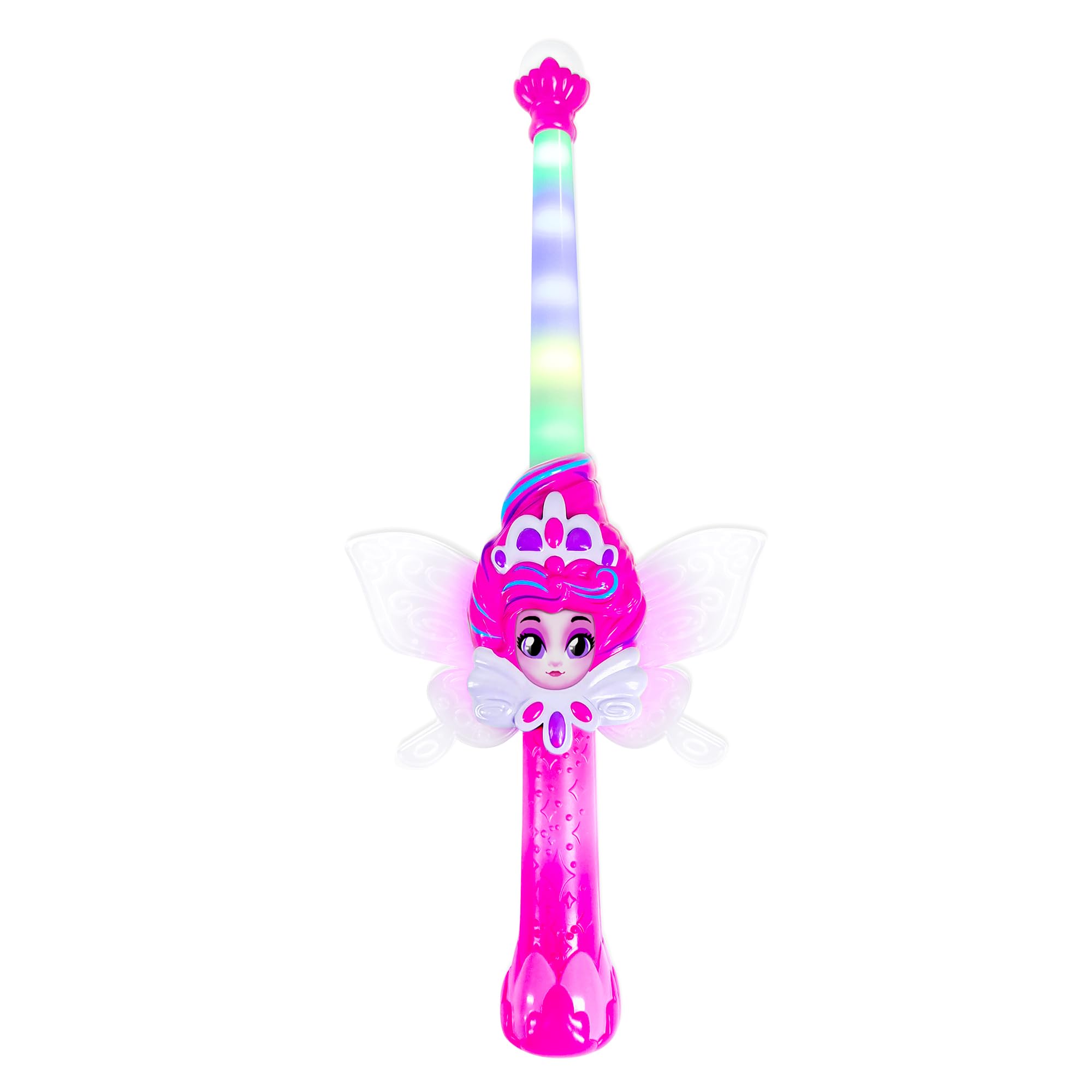 Magic Fairy Wand Toy – Interactive Light Up Pink Wand with Color Screen, Fairy Wings, Sounds & 60+ Spells and Animations, Pretend Magic Role Play Toy for Kids Girls Ages 4+