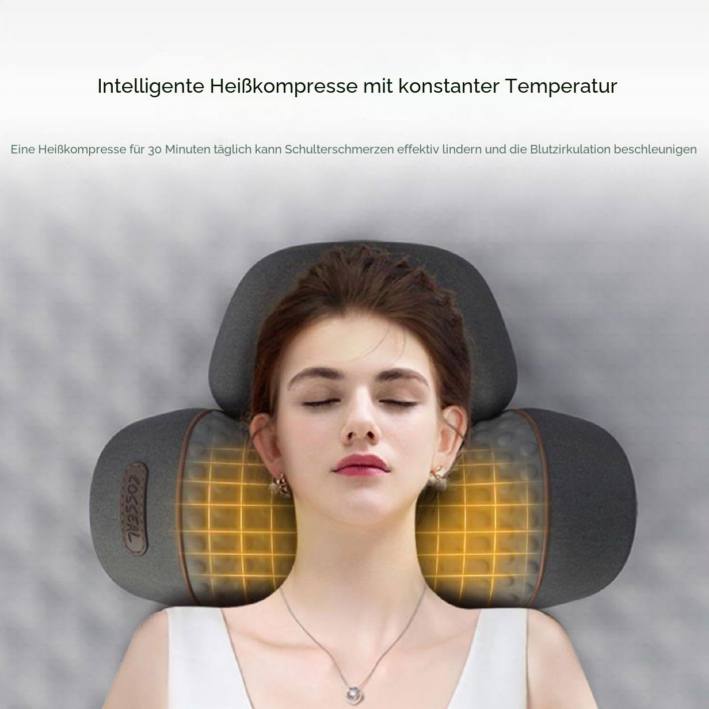 Callixe Thera Kissen Massage, Beheiztes Massage Nackenkissen, Ergonomisches Massagekissen für Nacken, Einstellbares Memory-Schlafkissen (Massage/Heißkompresse/Airbag-Traktion) (Grau)