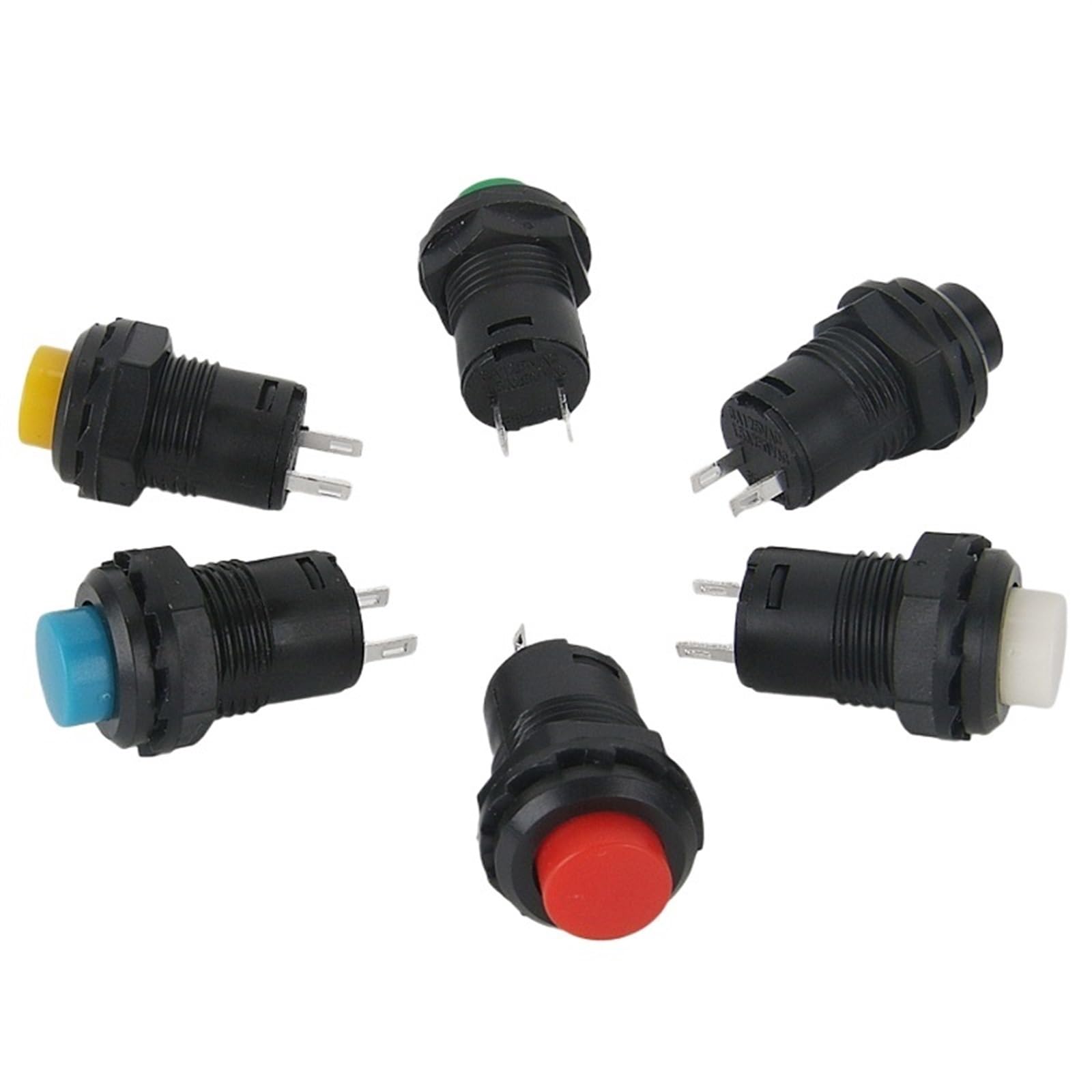 6 pezzi autobloccanti/interruttori a pulsante momentanei DS228 DS428 12mm OFF-ON interruttore a pulsante 3A /125VAC 1.5A/250VAC DS-228 DS-428(6pcs black,Momentary)