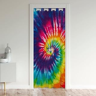 jejeloiu Tie Dye Doorway Curtain Privacy Rainbow Boho Trippy Swirls Colorful Bohemian Gypsy Insulated Thermal Curtains for Bedroom Set Ultra Soft Door Curtain Kitchen Office Decor 42x80 Inch 1 Panel