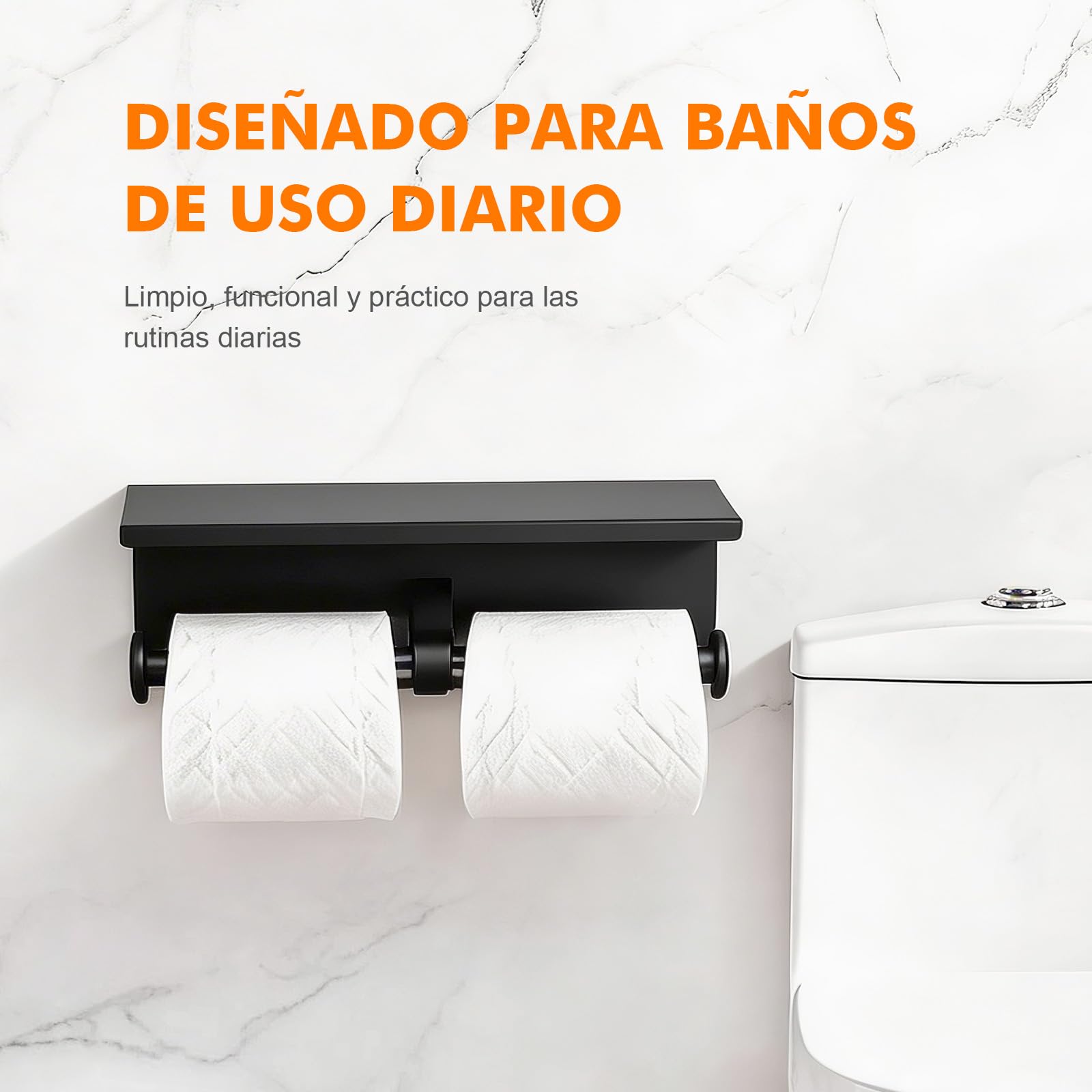 Ibergrif Portarrollos de Papel Higiénico Doble con Estante, Soporte Papel Higiénico de Acero Inoxidable para Pared, Instalación Adhesiva o con Taladro, Portarrollos para Baño o Cocina, Negro — view 8