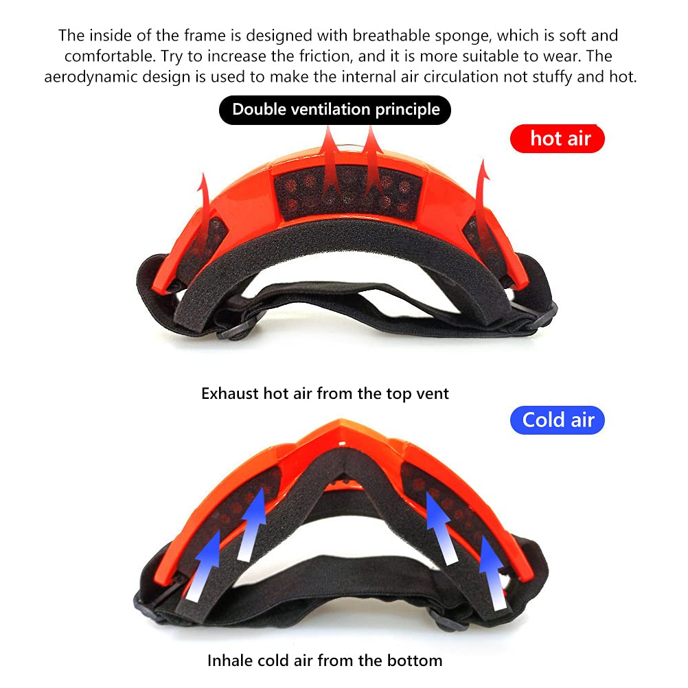 spier Occhiali da moto, anti-UV ATV, occhiali da motocross, dirt bike, mountain bike, da corsa, per uomo, donna, bambini, ragazzi e adulti