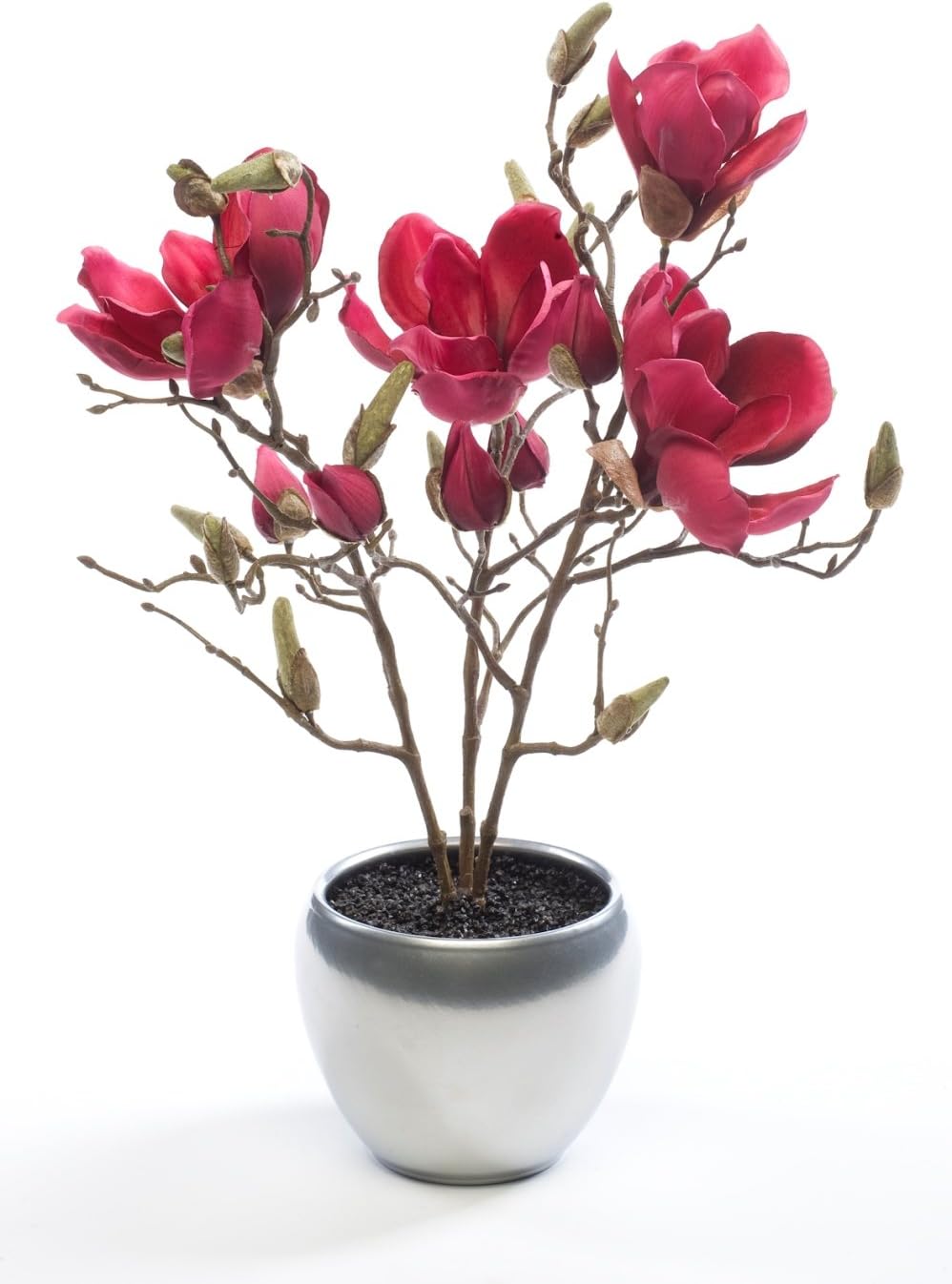 Artificial Magnolia shrub in a decorative pot, pink, 18