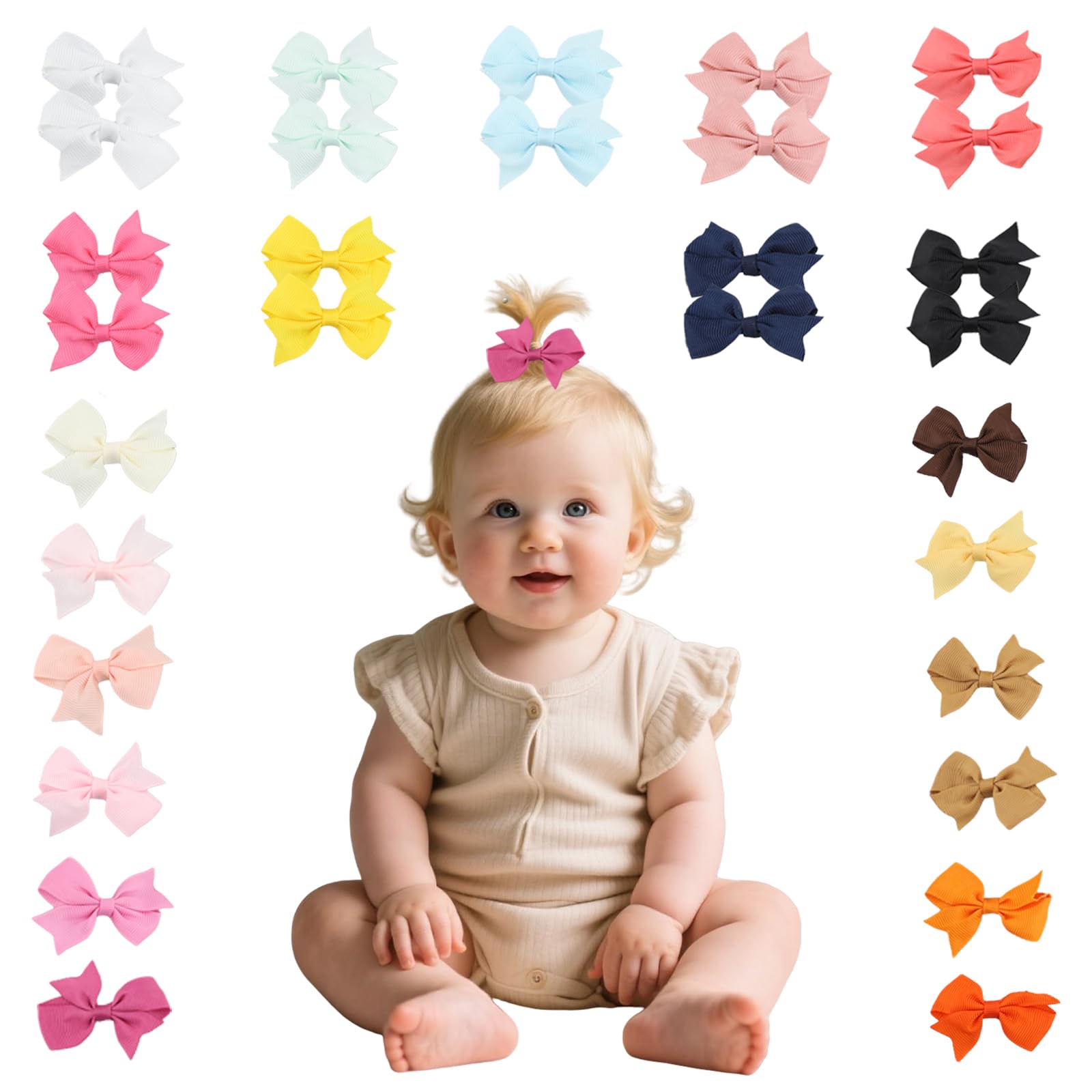 Xvbhaq 50 Pack 2 Inch Mini Bow Hair Clips for Baby Girls Non-slip Small Bows, Full Silk Ribbon Wrap, Soft Nursery Accessories - Image 3