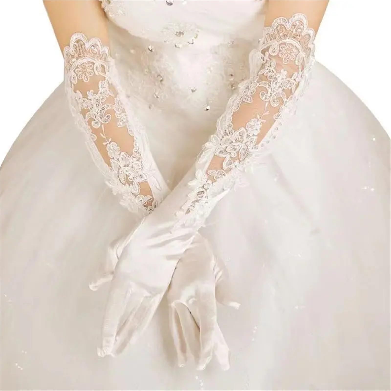 2 paia di guanti lunghi in raso, da sposa, vintage a dita intere Per Feste E Balli